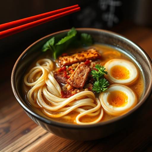 Image of Japanese Ramen with broth, noodles, and various toppings