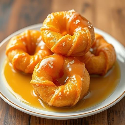 Koeksisters, golden brown and glistening with syrup, arranged on a plate.
